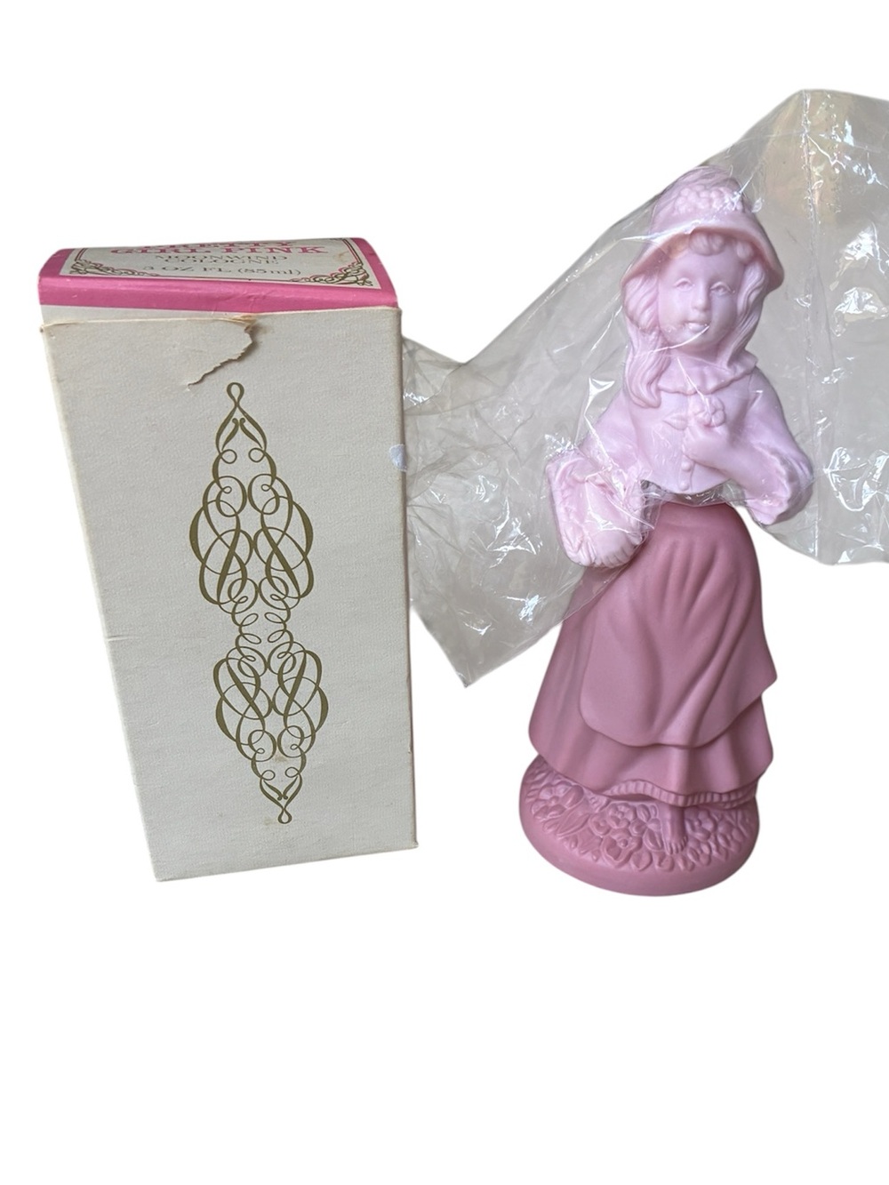 Avon NIB Vintage 1970s Pretty Girl Pink Moonwind Cologne Figurine Bottle 3oz NEW